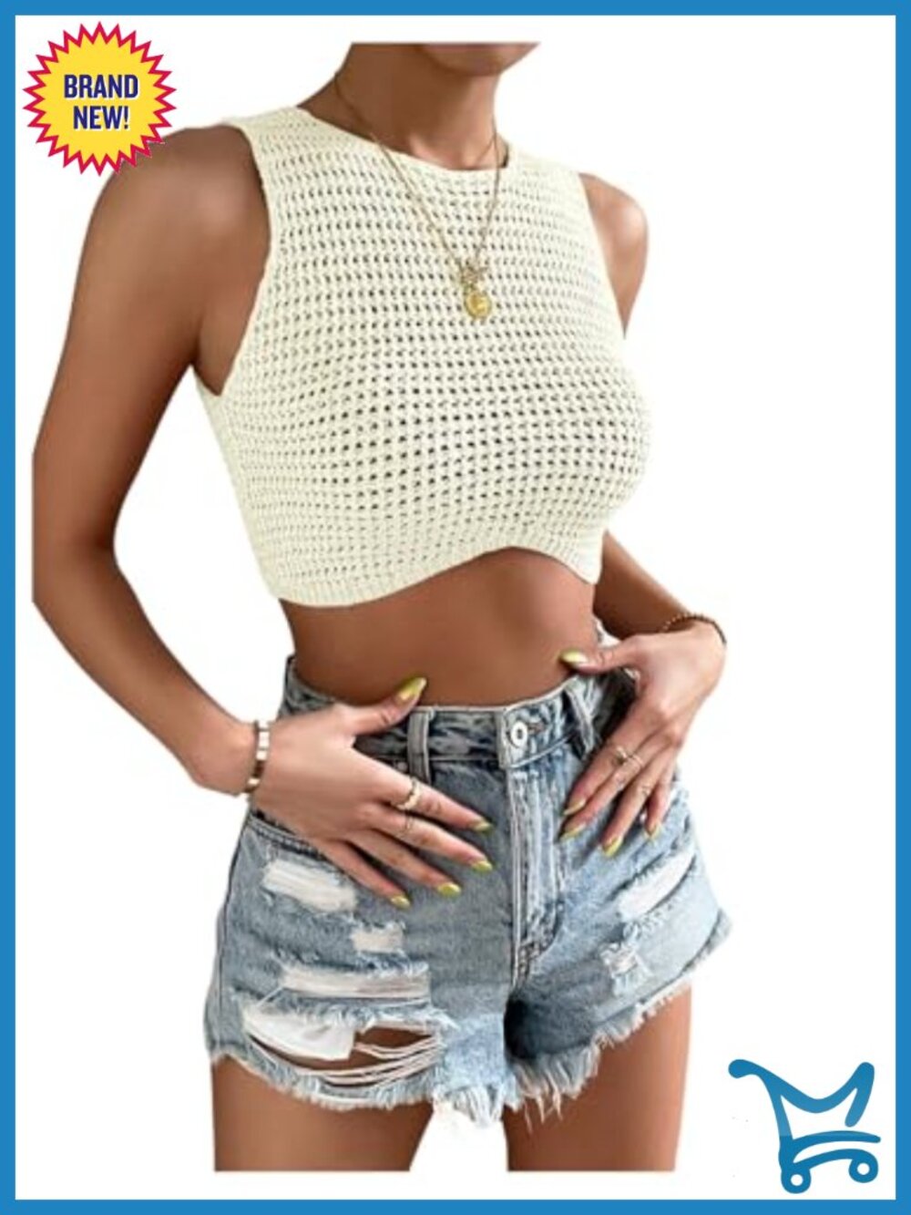 Crochet Crop Tank Top Sleeveless Knit Slim Fit Summer Casual